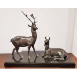 Irene Rochard (1906-1984) - Stunning French 1940 Art Deco Centrepiece of Fallow Deer on Marble Base
