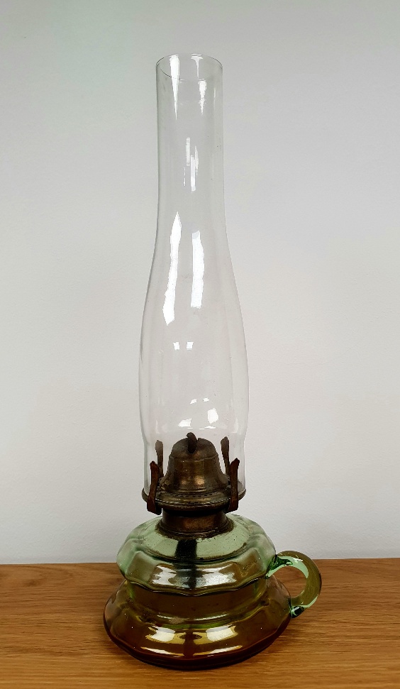 Victorian Glass Oil Lamp with Chimney, 14 inches in height