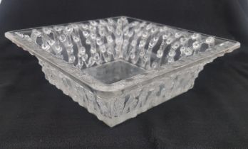 Lalique 1939 Square Crystal Rose Design Dish measuring 245mm x 245mm with etched signature