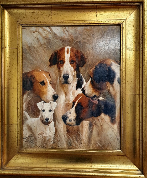 Superb Framed Oil of Hunting Dogs and a Terrier in a Gilt Frame, measuring 30 inches x 25 inches - Image 2 of 3