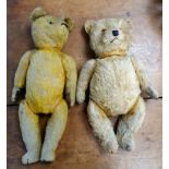 Two Vintage Teddy Bears, one with pointed face and growler, needing tlc