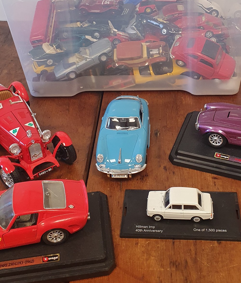 A Mixed Box of various Model Cars, some on stands