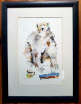 Janice Gray Framed and Glazed Mixed Media Picture of Polar Bear, size is 26 inches x 21 inches.