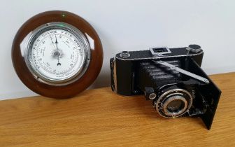 GEC Oak Surround Wall Aneroid Barometer with Ensign Bellows Camera