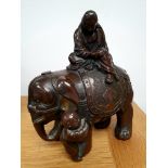Japanese Meji Period Bronze of Elephant with Scholar and attendant child, 6 inches in height.