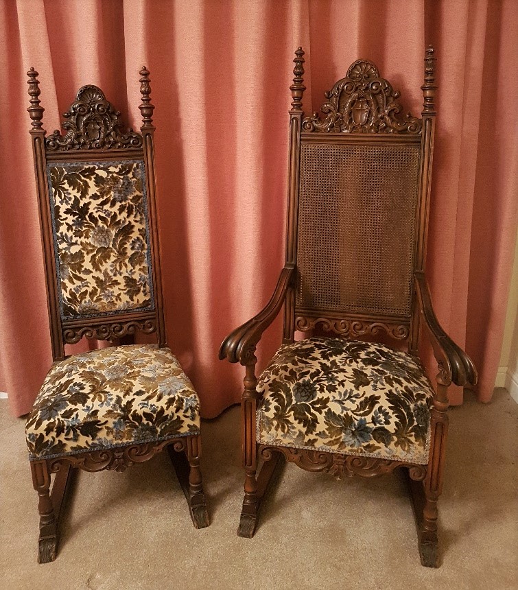 Pair of Large Masonic King and Queen Chairs from an American Chapter - Image 2 of 6