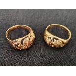 2 x Pierced Gold Rings, Egyptian Hallmark for 18ct Gold. Weight 7.5g. Size R