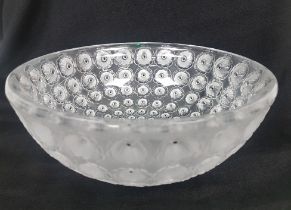 Lalique 1978 Clear and Frosted Nemours Glass Bowl - 25cm in diameter