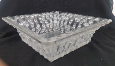 Lalique 1939 Square Crystal Rose Design Dish reference 10407