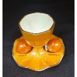 Rare Carlton Ware Orange Lustre Egg Cup and Salt and Pepper Shakers, circa 1926