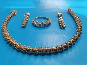 14ct Gold and Diamond 20cm Bracelet, Earrings and Ring (matching) in original box, weight 21g