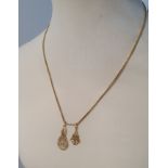 18ct Gold Pear Pendant plus one other with 9ct Chain, total weight 15.7g. Chain length is 20 inches.