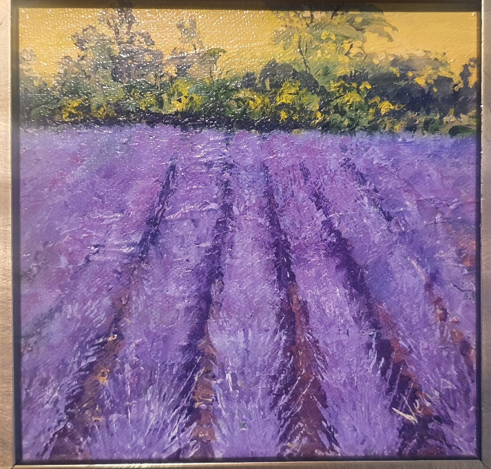 Venus Griffiths Framed and Signed Oil titled Lavender, size 10 inches x 10 inches