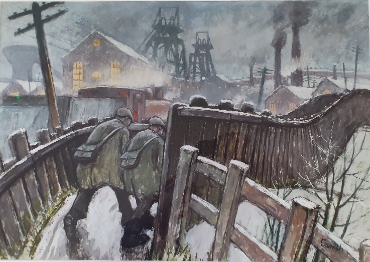 Norman Cornish Large Unlimited Edition Print titled Pit Road, Winter. Unframed but Mounted