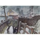 Norman Cornish Large Unlimited Edition Print titled Pit Road, Winter. Unframed but Mounted