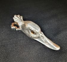 Contemporary White Metal Stationery Clip Modelled as a Duck's Head