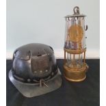 Early 1900s Leather Miner's Helmet with Eccles Ministry of Power Miner's Lamp