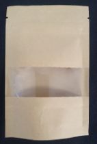 23cm x 35cm Kraft Paper Stand Up Pouches with Clear Window, 1,000 in lot