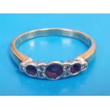 Three Stone Amethyst 9ct Gold Ring with Seed Diamonds, 2.5g, Size O