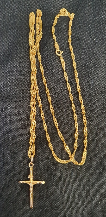 18ct Gold Chain with 9ct Cruficix, total weight 11.5g