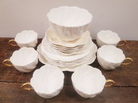 Coalport Raised Relief white Coffee Set with gold handles, dating to Art Nouveau Period, circa 1891