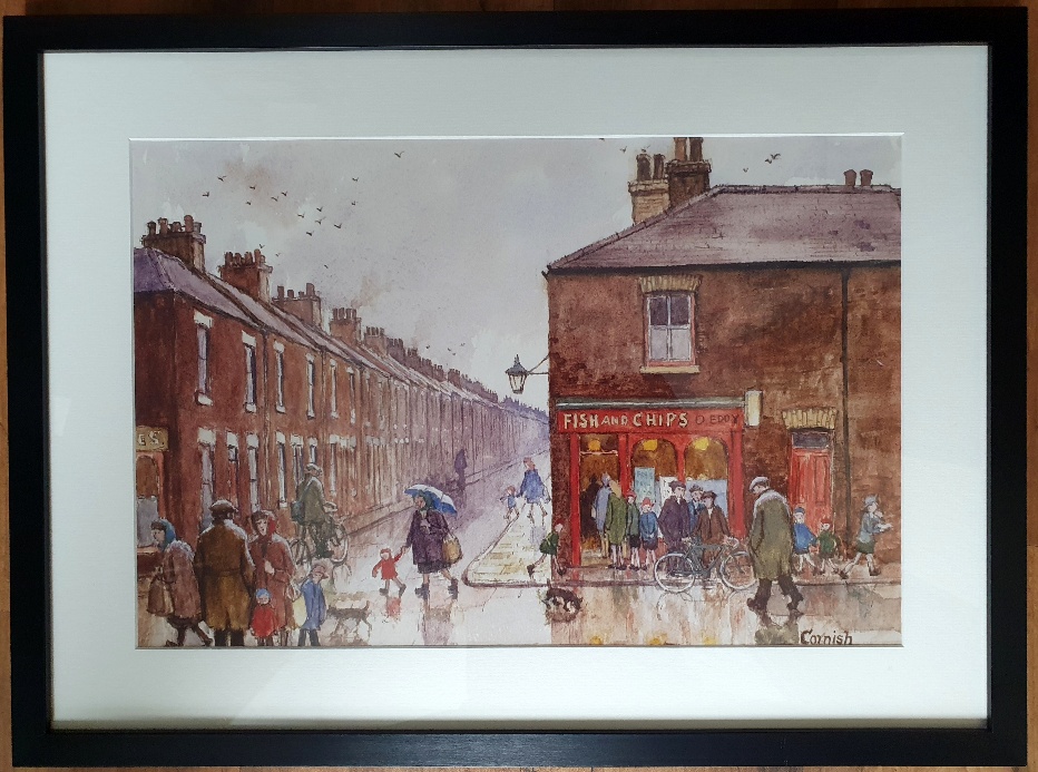 Norman Cornish Framed and Mounted Open Edition Print titled "Eddy's Fish Shop", size 23 x 17 inches - Image 2 of 2