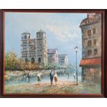 Caroline Burnett Framed and Signed Large Oil of Paris Scene