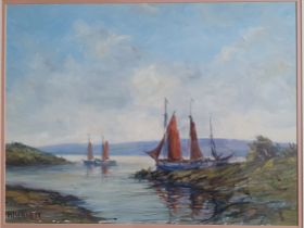 Harry Bennett (1879 - 1955) Original Signed Oil of Coastal Scene, overall size is 27 x 23 inches