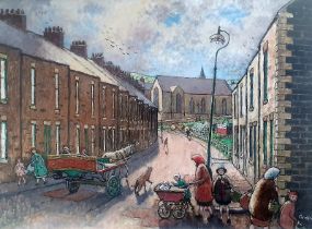 Norman Cornish Mounted Open Edition Print titled "Salvin Street". Size is 20 inches x 16 inches