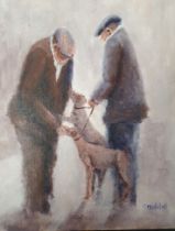 Framed and Signed Oil Painting titled "Man's Best Friend" by Cruddas. Measures 17 x 13 inches