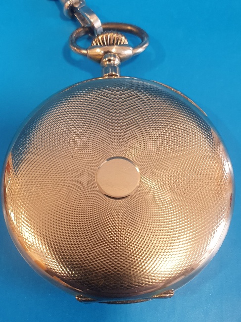 14ct Gold Cased Continental Pocket Watch with 9ct Gold Chain and Gem Stone - Total 98.72g - Image 4 of 5