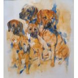 Framed and Glazed Watercolour of Rhodesian Ridgebacks Signed and Dated 06