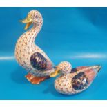 Royal Crown Derby Style Ducks, one with damaged tail (a/f)
