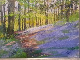 Venus Griffiths Framed and signed Oil Painting of Bluebell Wood. Size is 12 inches x 10 inches