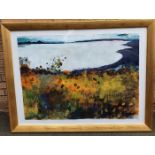 Lesley Burr Large Original Gouache on Paper titled Dusk Pool 2, Framed and Signed