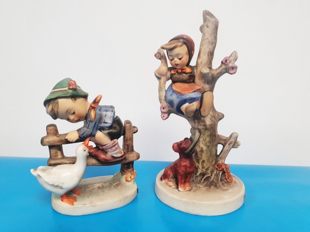 Two Vintage Goebel Figurines - Out of Danger and Barnyard Hero