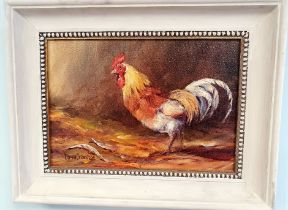 Donna Crawshaw Framed and Signed Original Oil of a Cockerel