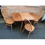 Ercol Rectangular Drop Leaf Table Model 383, and Three Ercol Dining Chairs