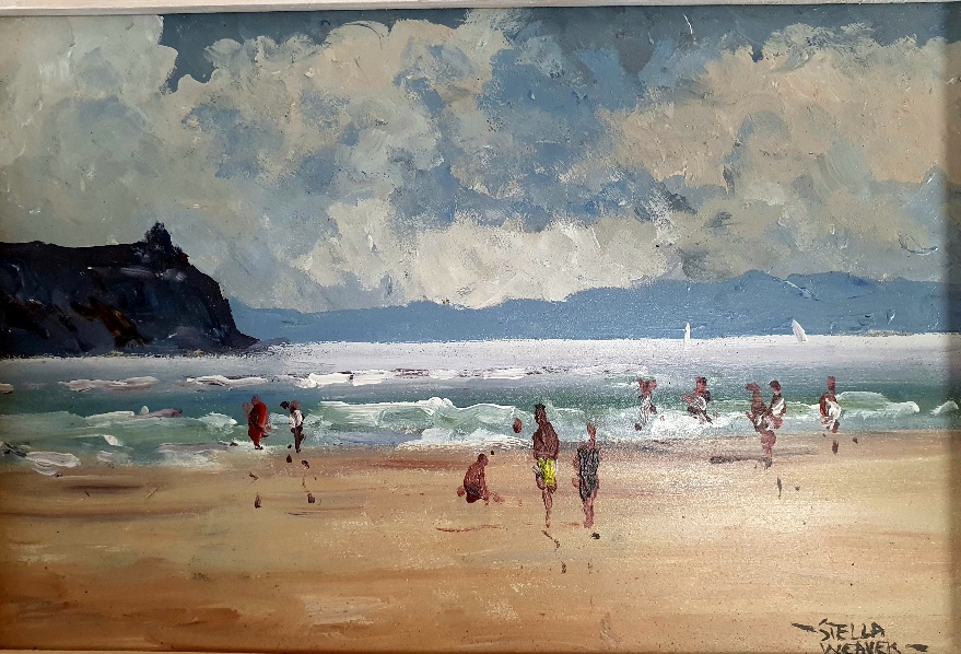 Original Stella Weaver Oil Painting of a Beach Scene.  Framed and signed by the artist.