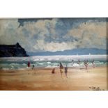 Original Stella Weaver Oil Painting of a Beach Scene.  Framed and signed by the artist.