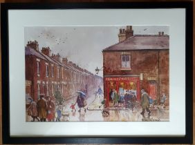Norman Cornish Framed and Mounted Open Edition Print titled "Eddy's Fish Shop".