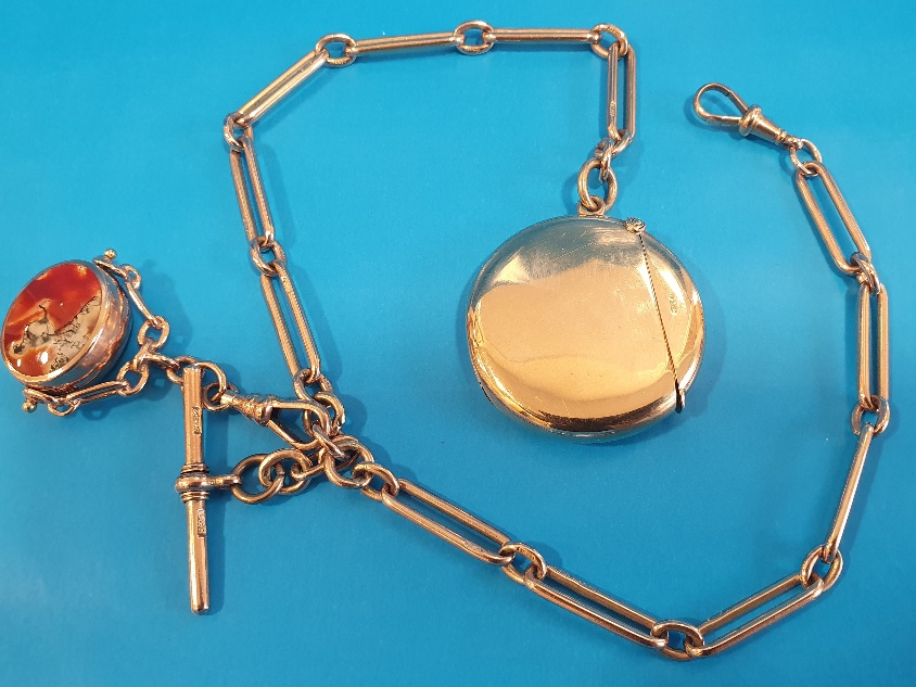 9ct Gold Vesta Case with 9ct Gold Chain and Agate Insert, total 56.33g - Image 2 of 2