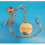 9ct Gold Vesta Case with 9ct Gold Chain and Agate Insert, total 56.33g