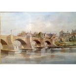 Framed and Glazed Watercolour depicting the famous bridge over the River Tyne at Corbridge, signed