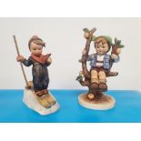 Two Vintage Goebel Figurines - Skier (one pole missing) and Apple Tree Boy