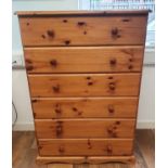 Good Quality Six Drawer Pine Upright Chest measuring 46 inches x 31 inches x 17 inches