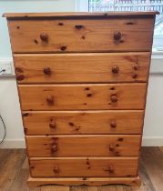 Good Quality Six Drawer Pine Upright Chest measuring 46 inches x 31 inches x 17 inches