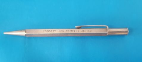 Silver Propelling Pencil Stamped Consett Iron Works together with a Rare 1963 Consett book (2)