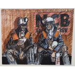 Swin (Swinburne) Tempest Original Framed and Glazed Mixed Media Painting of Two Coal Miners