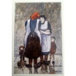 Norman Cornish Open Edition Mounted and Unframed Colour Print, titled "Gossips". Size is 11 inches